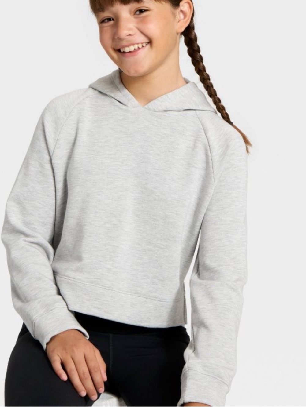 all in motion Girls Light Gray Hooded Pullover Sweatshirt